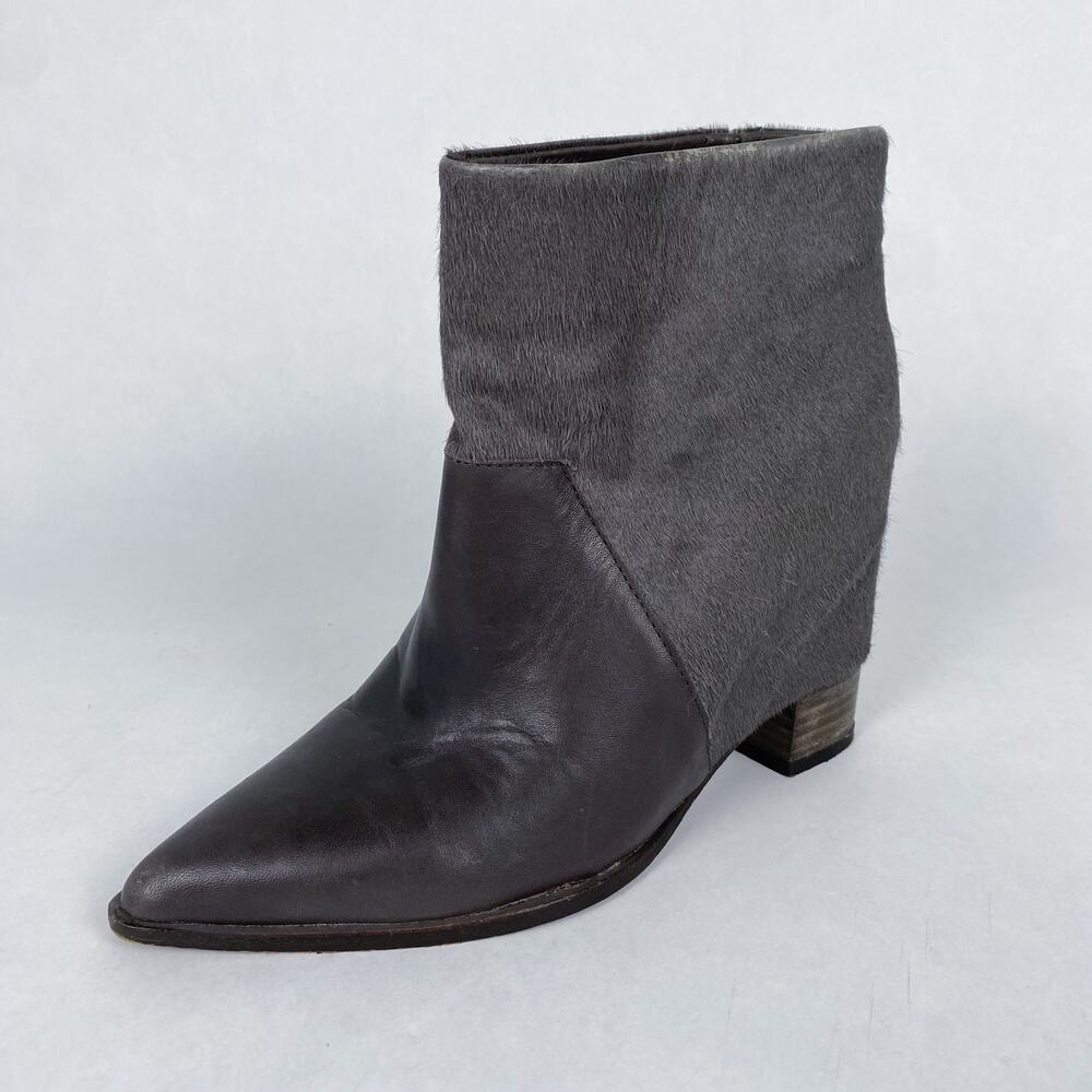 Saint & Libertine Leather and Calf Hair Wedge Heeled Booties Gray 8